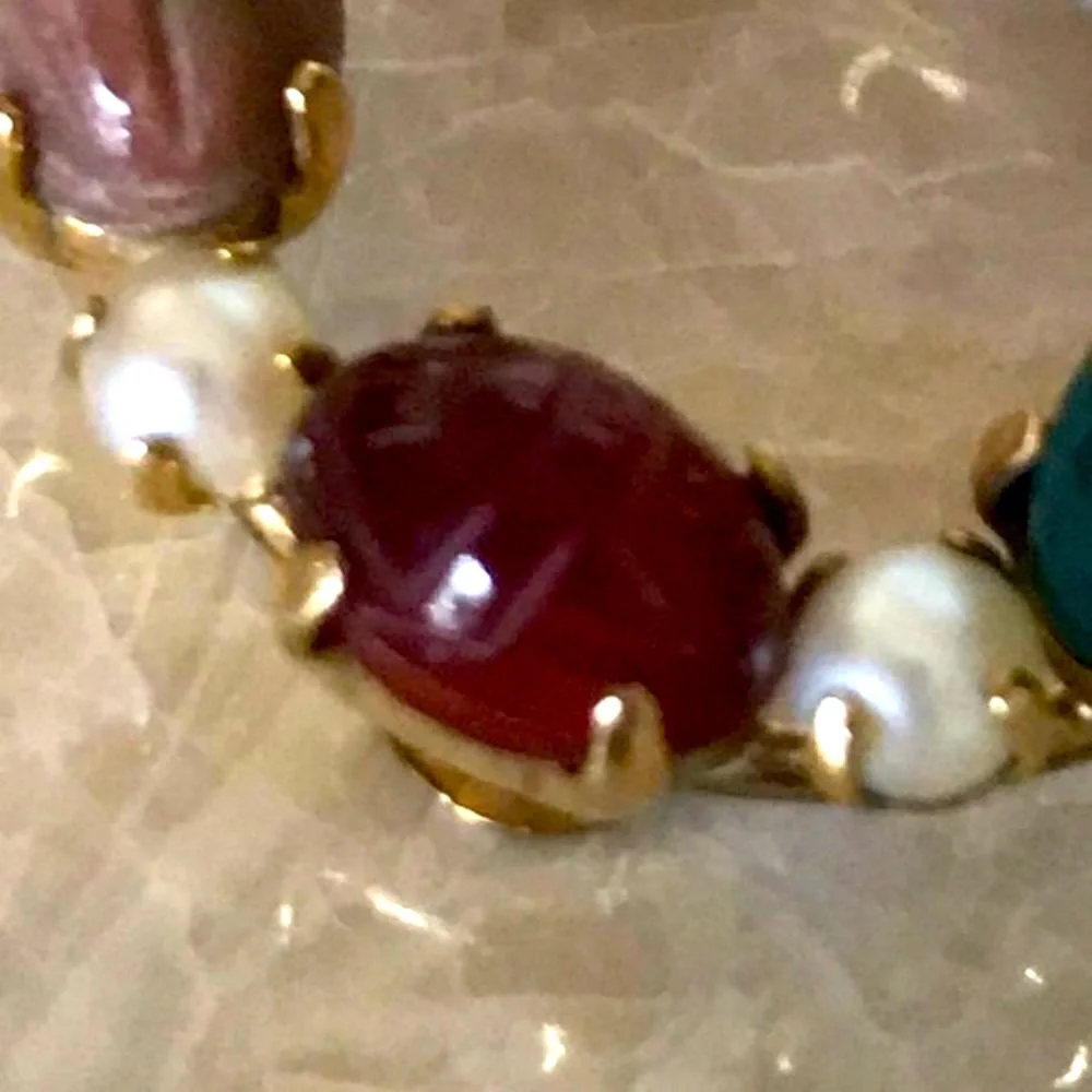 12k gold filled pin real stones‎ and real pearls